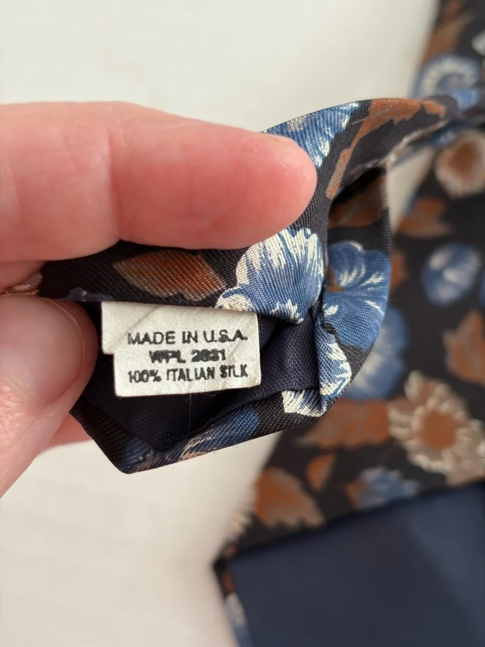 Vintage Floral Silk Tie Made USA Blue Brown Italian Silk Necktie